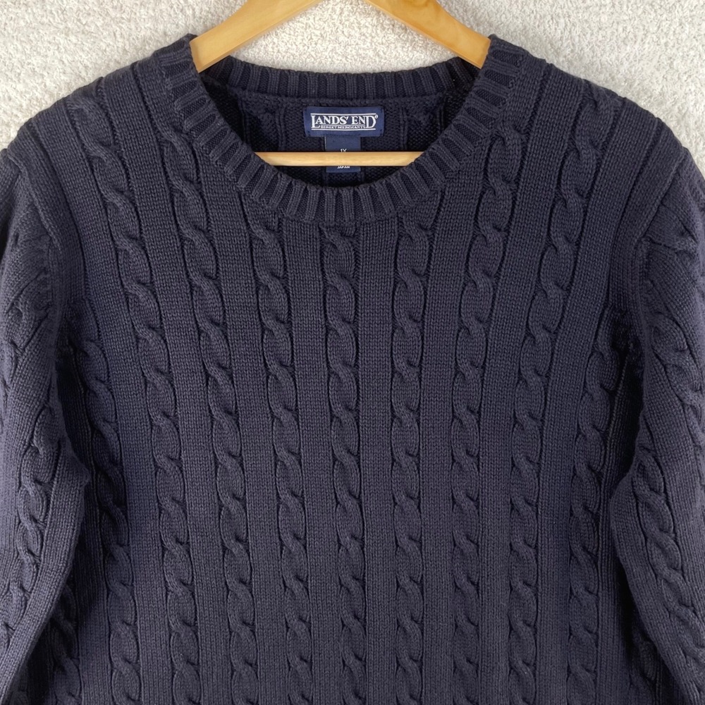 cable knit sweater vtg 1990s lands end navy 16-18 old money preppy cabincore btc